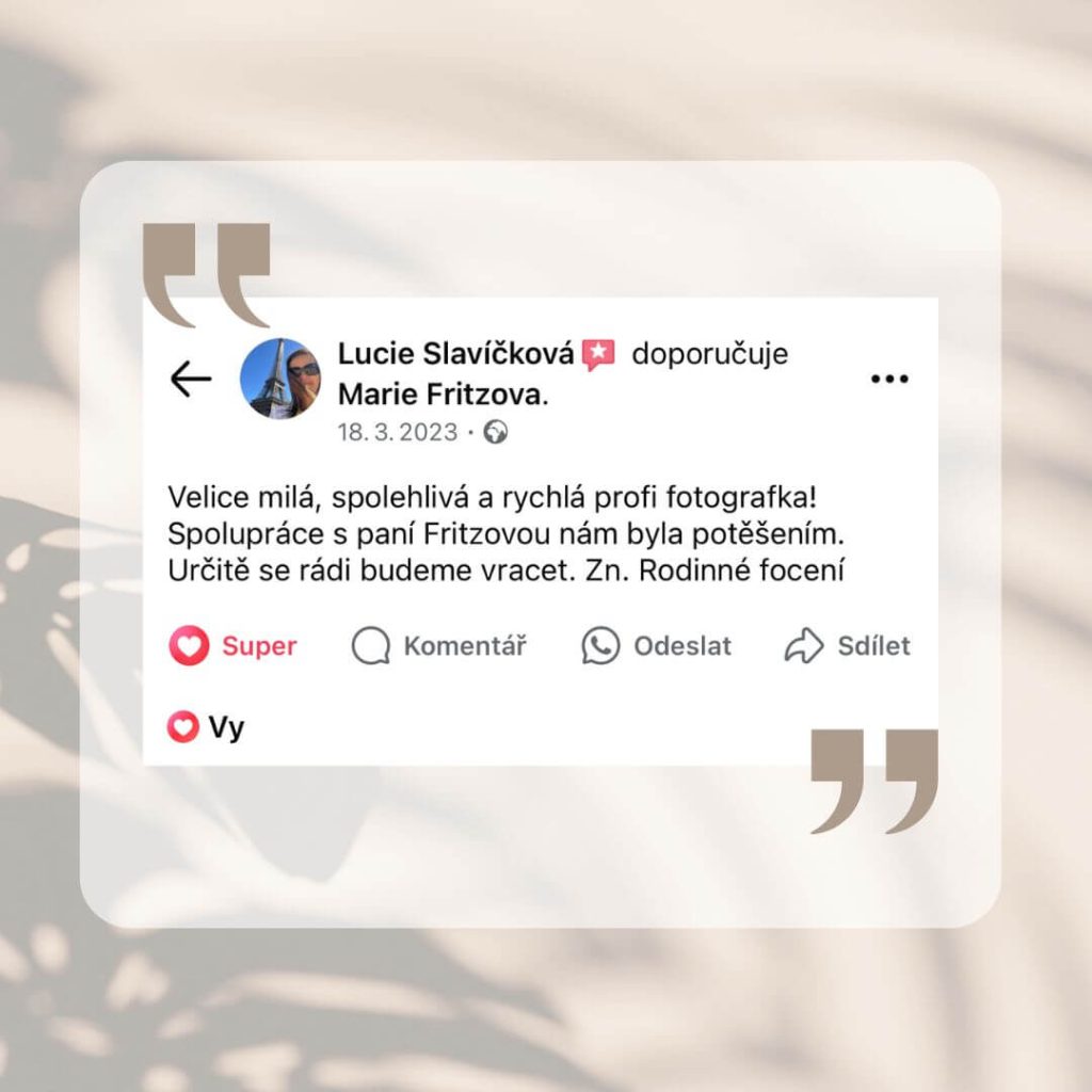 Screenshot shot reference na focení s rodinou Marie Fritzová